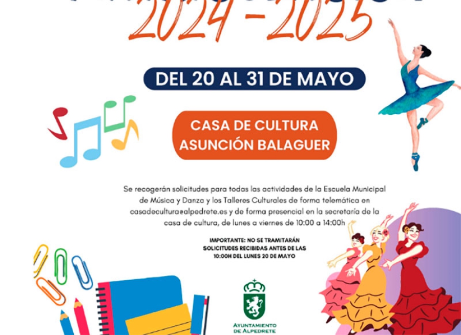 Alpedrete | Matriculación actividades EMMD y talleres culturales curso 2024-25