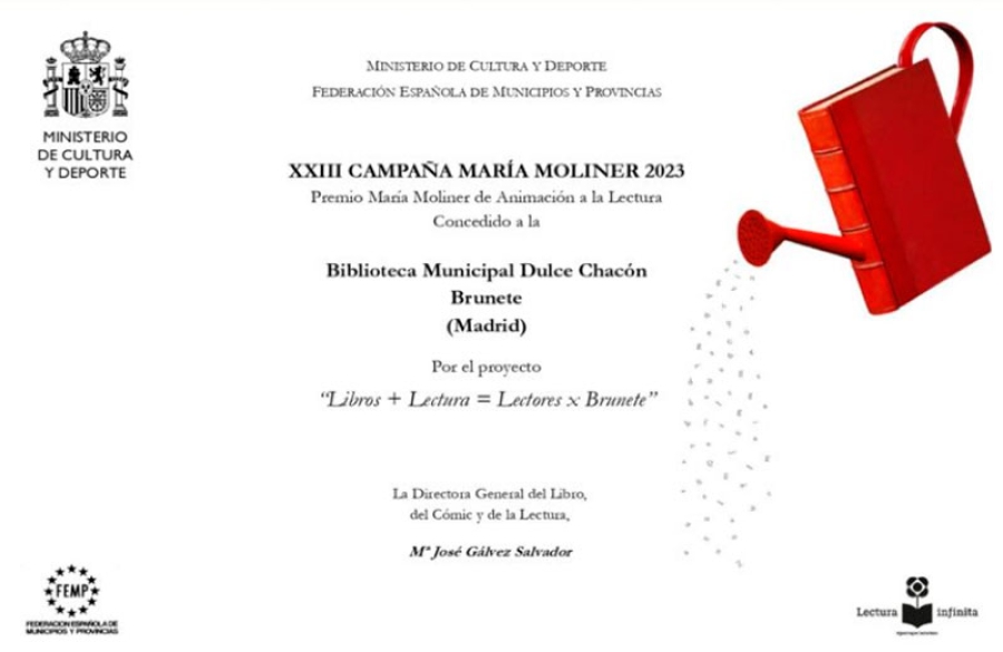 Brunete | La Biblioteca Municipal Dulce Chacón recibe el Premio María Moliner