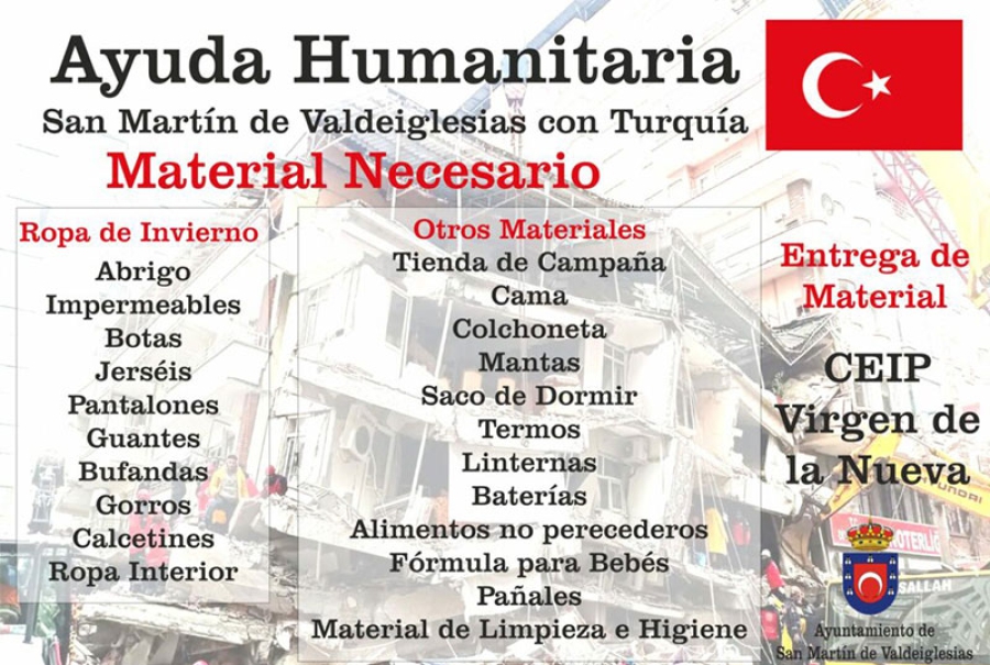 San Martín de Valdeiglesias | El Ayuntamiento colabora para llevar ayuda humanitaria a Siria y Turquía