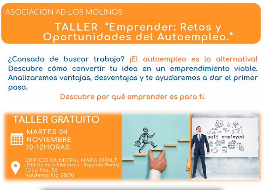 Valdemorillo | Taller gratuito para mostrar los retos y oportunidades del autoempleo como la alternativa a la búsqueda de trabajo
