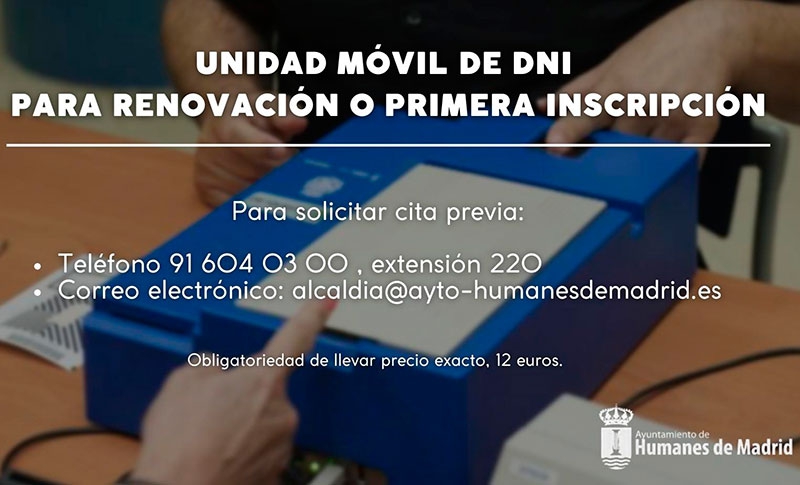 Humanes de Madrid  | Una unidad móvil de DNI se desplazará a Humanes de Madrid el próximo jueves 21 de septiembre