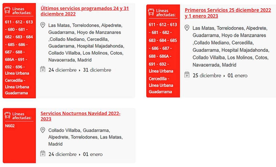 Guadarrama | El Grupo AVANZA publica los servicios de autobús para los días 24 y 25 de diciembre y el 31 diciembre y 1 de enero