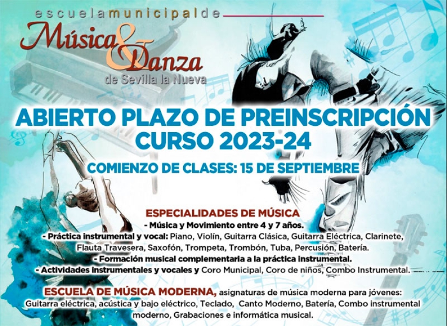 Sevilla la Nueva | Abierto el período de preinscripción en la Escuela Municipal de Música y Danza para el curso 2023/24