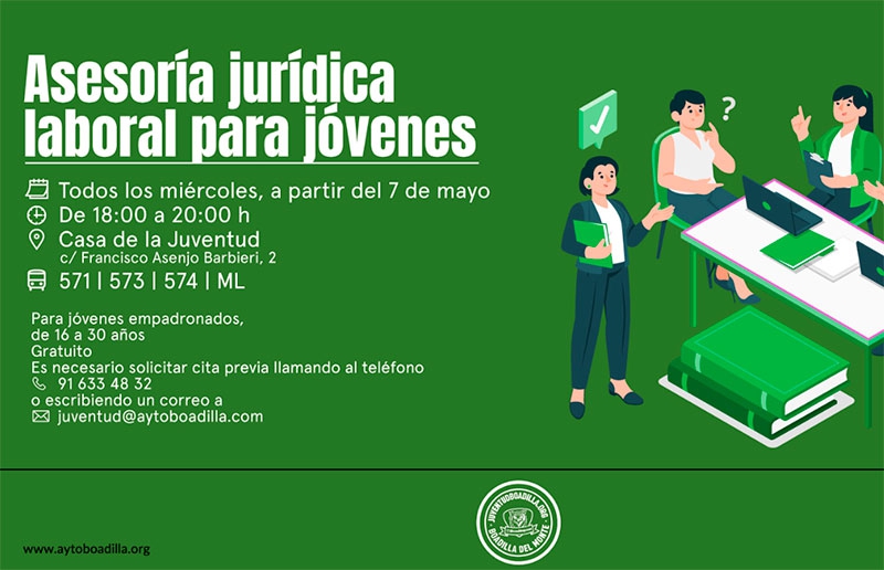 Boadilla del Monte | Boadilla ofrece un nuevo servicio de asesoría jurídica laboral para jóvenes