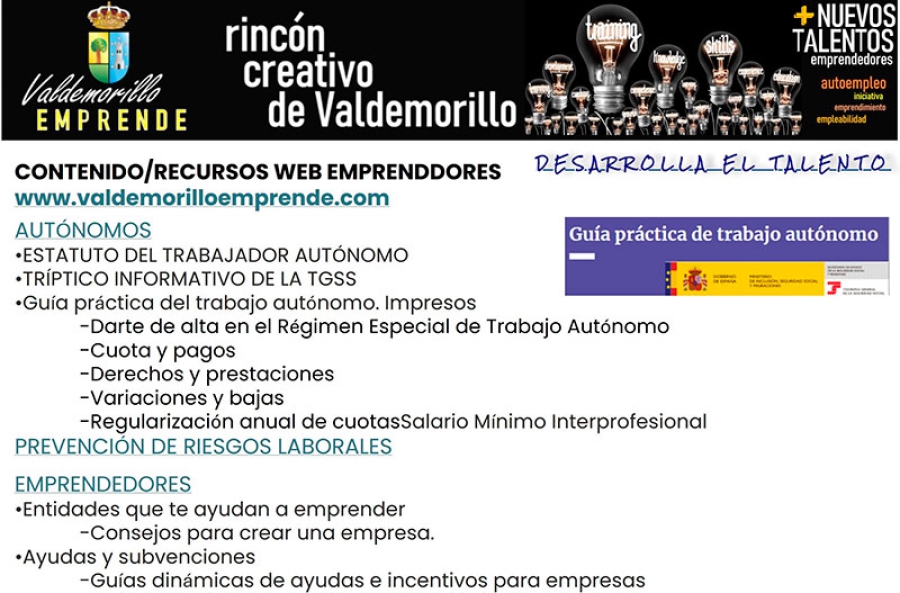 Valdemorillo | El Ayuntamiento facilita todos los recursos para impulsar la iniciativa de autónomos, PYMES y emprendedores  con valdemorilloemprende.com